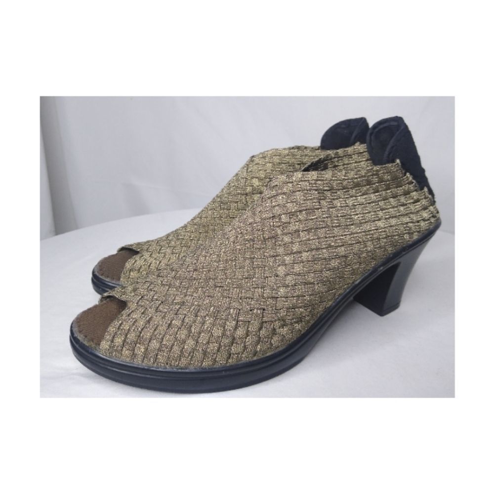 Bernie Mev. Bronze/Black Claire Woven Peep Toe Heels Size 42/ US 11